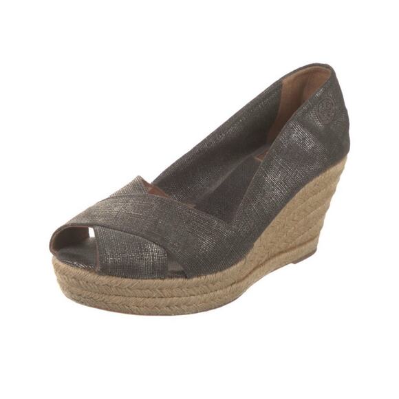Tory Burch Filipa Pewter Gray Wedge Espadrille Women's Size 10 - Picture 1 of 6